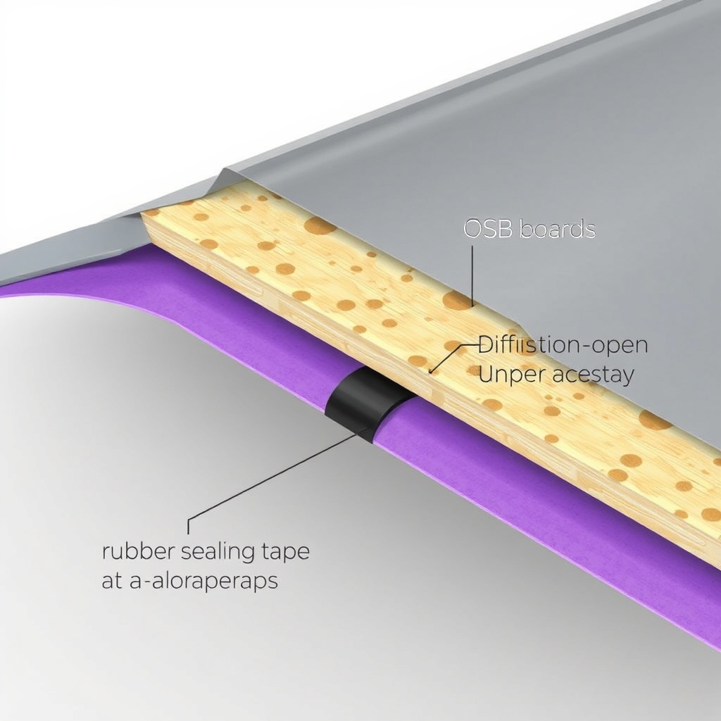 A close-up illustration showing a cross-section of the Carport Classic roof structure: OSB