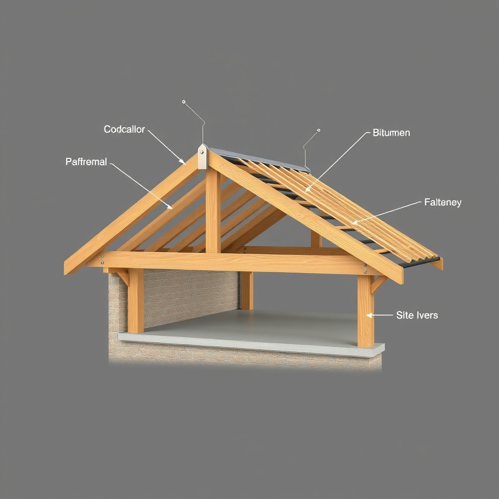 A clean photorealistic illustration showing the cross-section of the Pultdach construction