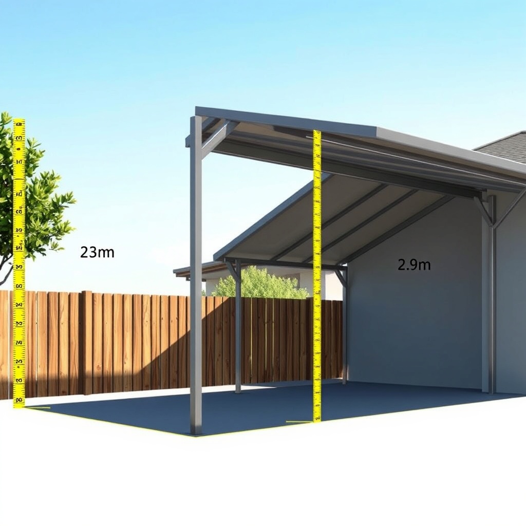 A photorealistic illustration showing a side-view of a Karibu Carport Kambala with a slopi