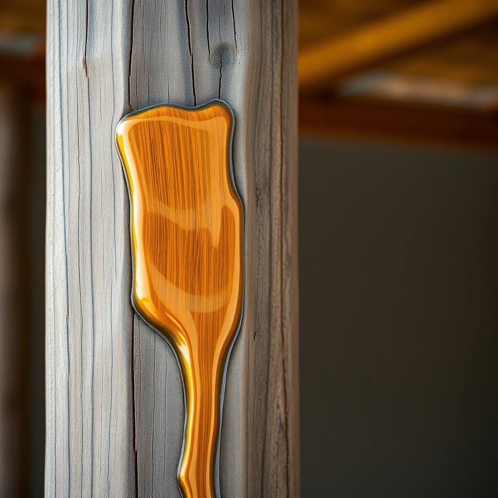 A photorealistic close-up of a Karibu Carport Kambala wooden post with golden-brown oil fr