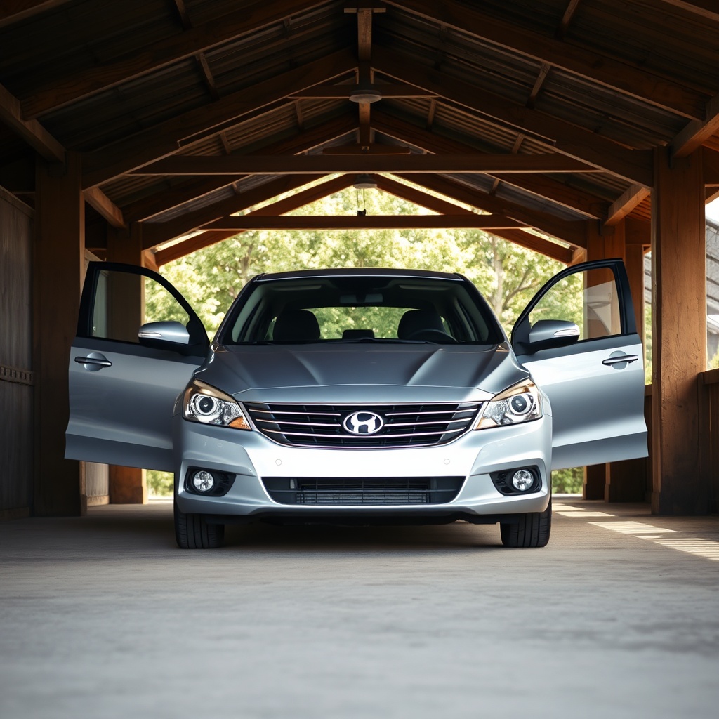 A clean photorealistic shot from a low angle inside a Karibu Carport Kambala showing a par