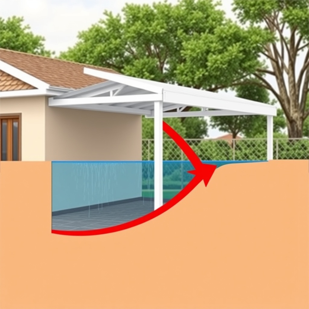 A photorealistic cross-section illustration showing a Karibu Carport Kambala with a red ar