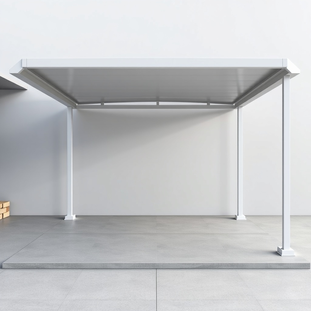 <A clean photorealistic photo of a Vitavia Carport Vitus standing on a perfectly level con