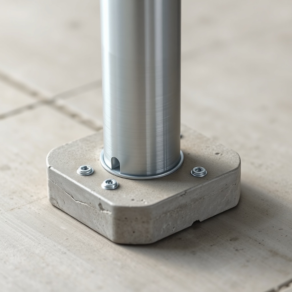 <A close-up photorealistic photo of the base of a Vitavia Carport Vitus