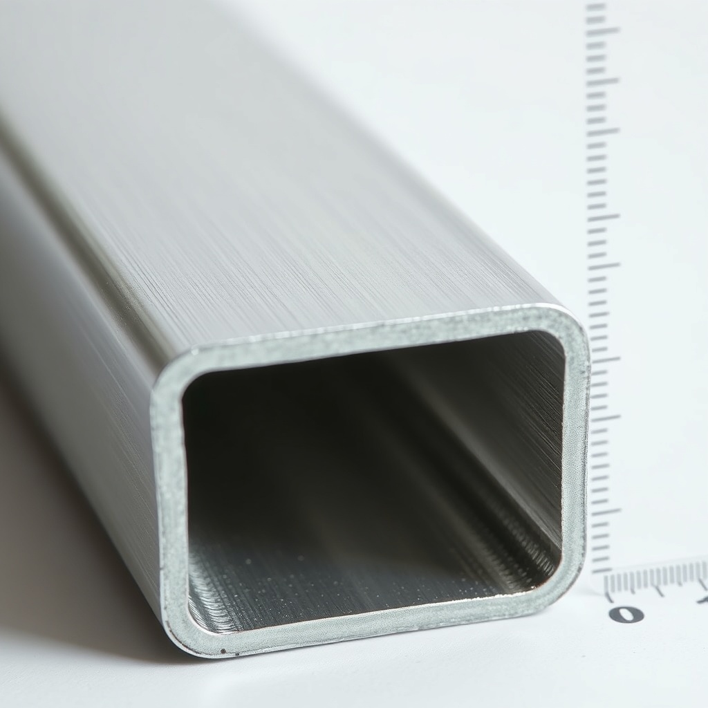 Close-up macro shot of a cross-section of a square aluminum tube