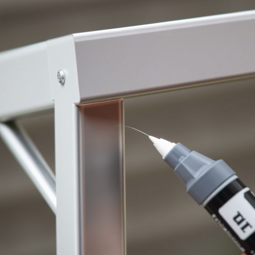 Macro photo of a corner joint of an aluminum carport frame