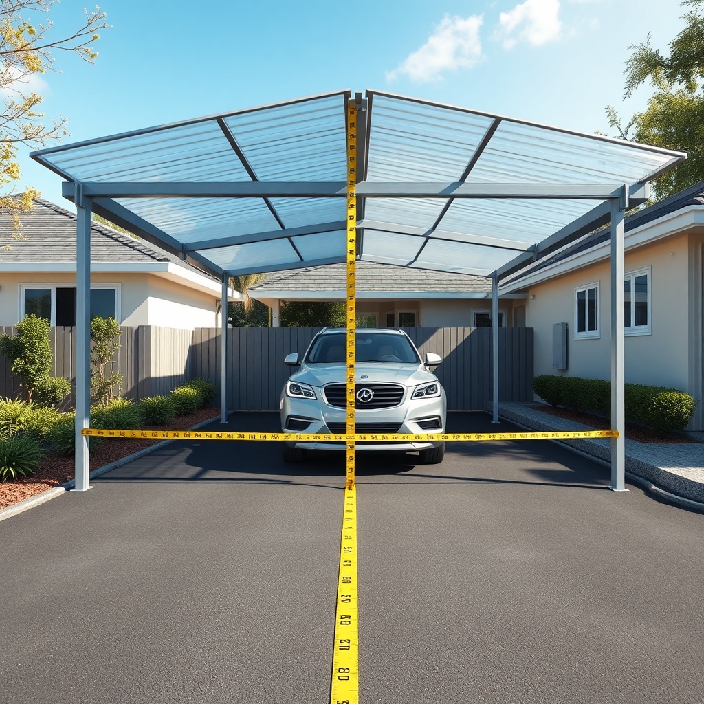 Photorealistic wide-angle view of a Vitavia Carport Vitus in a suburban driveway