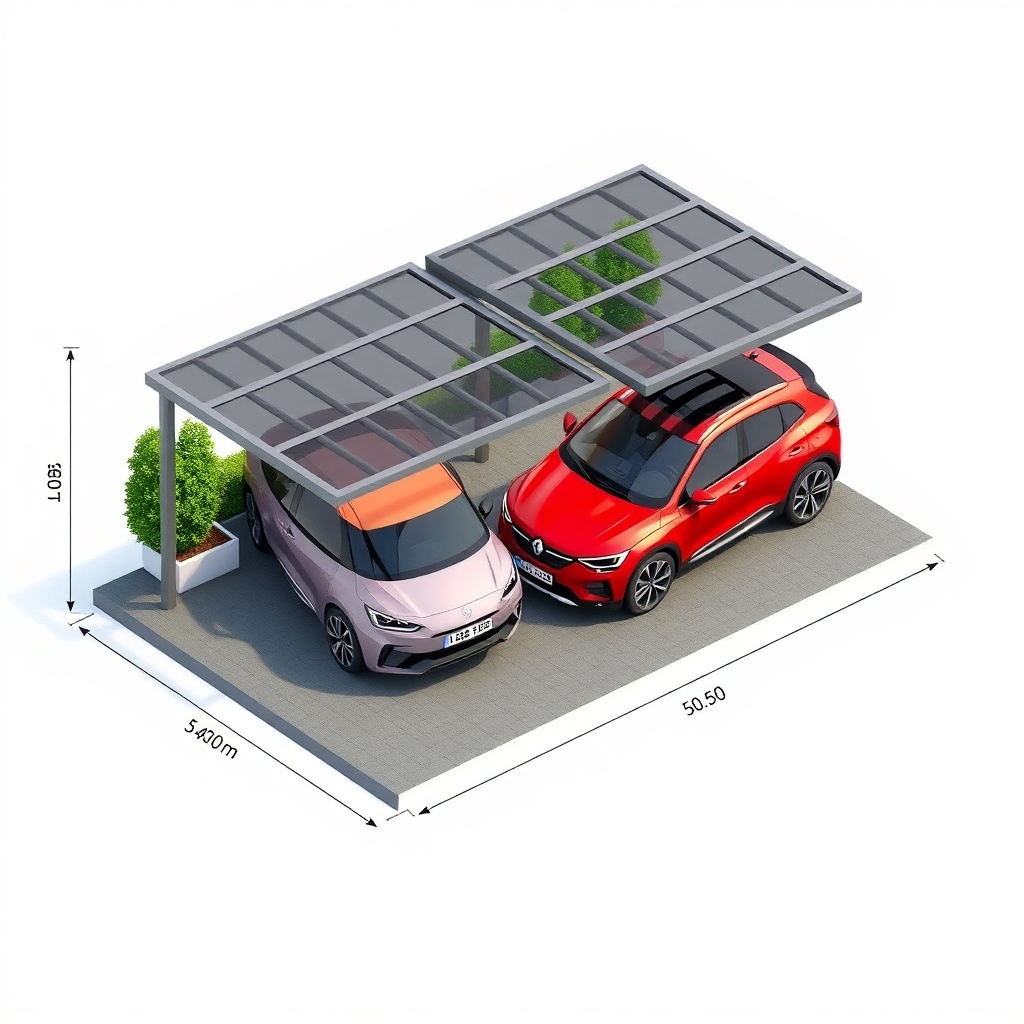 Isometric illustration of a double Vitavia Carport Vitus with two cars parked side by side