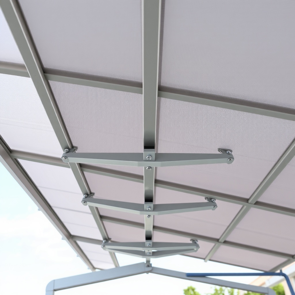 A photorealistic image showing the underside of a Vitavia Vitus carport roof